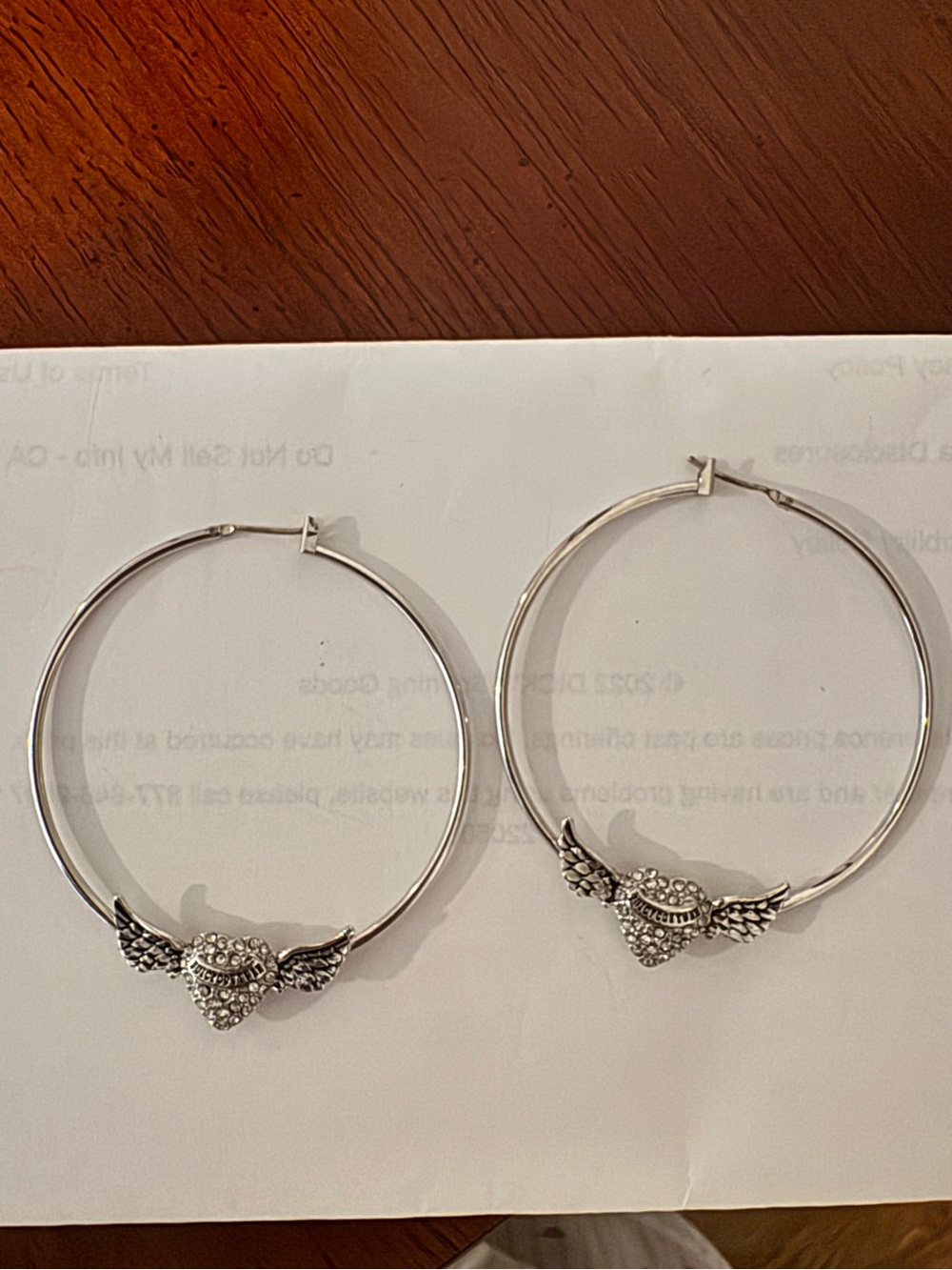Juicy Couture Silver Heart with Wings Hoop Earrings